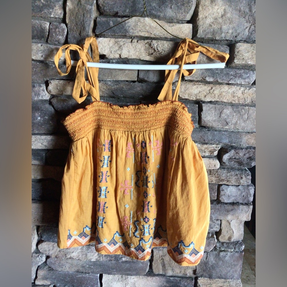 Anthropologie orange embroidery top